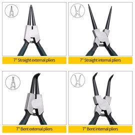 LFSEMINI Snap Ring Pliers Set, 4pcs 7" Internal/External Circlip Pliers Kit with Straight/Bent Jaw, Heavy Duty Precision Spring Loaded Pliers for Ring Remover Retaining and Remove Hoses, Gaskets