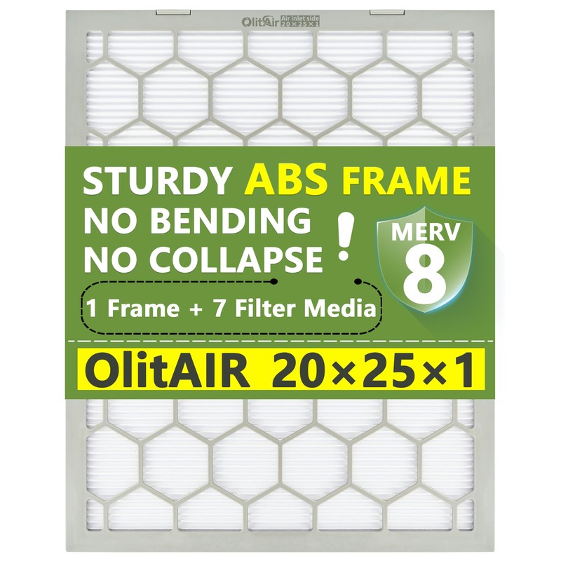 OlitAir 20x25x1 MERV 8 Air Filter,AC Furnace Air Filter,Reusable ABS