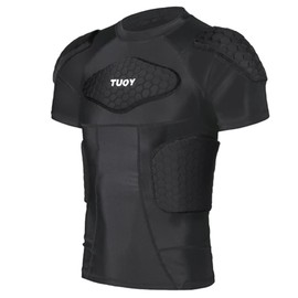 DGYAO Padded Comprssion T Shirt, Mens Rugby Safe Guard Top for Chest Rib Shoulder Protector XX-Large