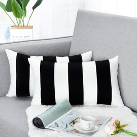 Alishomtll Set of 2 Cushion Covers Striped Soft Decorative Cushion Covers Set Decorative Cushion Covers with Zip for Sofa Bedroom 30 x 50 cm Black White