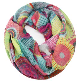 Gloop Women's Scarf Loop Scarf Fine Knit Loop with Ethnic Dots Pattern, Yellow/light blue, Unit size