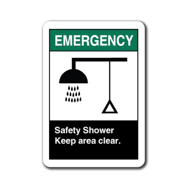 Emergency Sign - Safety Shower Keep Area Clear 7"X10" Plastic