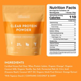 Orange Creamsicle Clear Protein Powder Whey Protein Isolate Drink Mix High Protein Low Calorie Fitness Supplement Muscle Recovery Lean Support Easy Mix