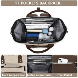 Laptop Backpack Women Work Bag: 15.6 inch Work Bookbag with USB Charging Port Large Travel Backpack Purse for College Nurse Casual Daypack for Teacher Professional Computer Backpack Apricot Coffee