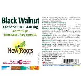 NEW ROOTS HERBAL New Roots Herbal Black Walnut Leaf & Hull 440mg, 100 Vegetable Capsules - Digestive Support Supplement for Inner Balance and Regularity - Gluten-Free, Non-GMO, Gentle Herbal Formula - Easy-to-Swallow