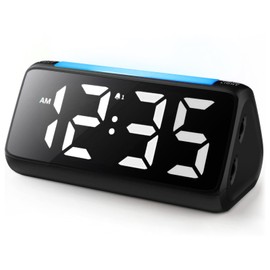 Digital Alarm Clock Children with Light, Colourful LED Display, 0-100% Brightness Dimmer, 2 Alarms, Snooze, 3 Alarm Volume, USB Charging Port, Children's Alarm Clock for Bedroom (Black/White)