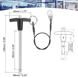 MECCANIXITY Quick Release Pin 1/4 Inch, t Handle Ball Locking Pin with Push Button Lanyard Cable 304 Stainless Steel Equipment Mechanical Usable Length 3.54 Inch, Silver