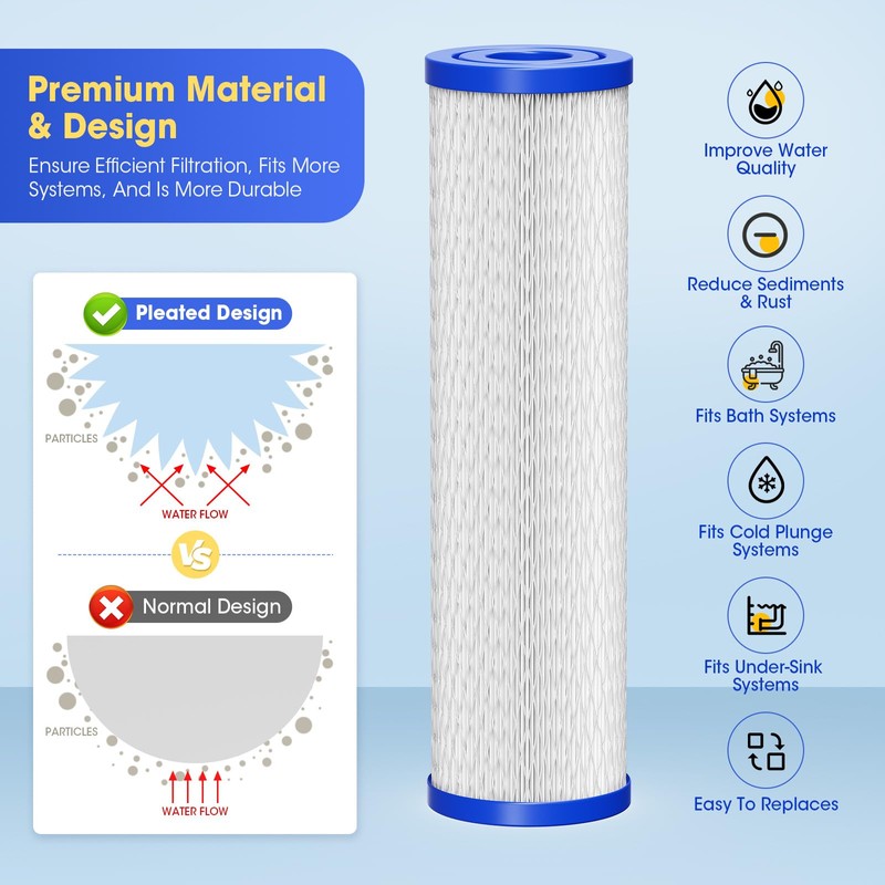 Cold Plunge Water Filter 10"x2.5", 4 Pcs 30 Micron Pleated
