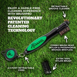 Frogger BrushPro Golf Club Cleaner with Ergonomic Grip and 2.5 ft. Retractable Cord, Green - Sturdy Golf Club Brush and Groove Cleaner for Golfers