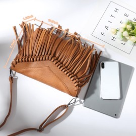 Oweisong Fringe Crossbody Purse for Women Western Cowgirl Purse Leather Tassel Fanny Packs Black Shoulder Handbags