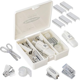 Juego de Suministros de Oficina,Mini Kit de Suministros de Oficina Portáti, Juego de 8 Accesorios de Computadora con Tijeras,Mini Grapadora, Perforadora de Agujeros,Cinta Adhesiva etc. (blanco)
