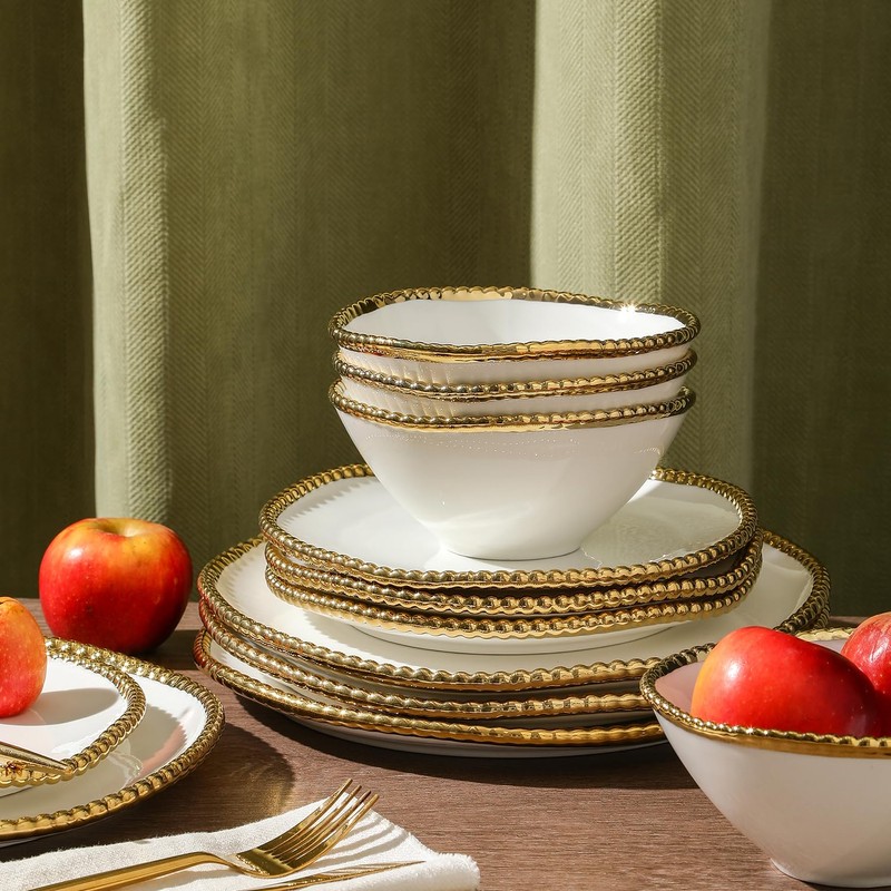Christian Siriano Akoya Porcelain Dinnerware Set, 12-Piece - Dish Set