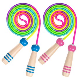 2 Stück Springseil Kinder, 260cm Verstellbares Springen Seil mit Holzgriff und Regenbogen-Springseil, Skipping Rope Kids für Fettverbrennung & springen Übung & Fitness