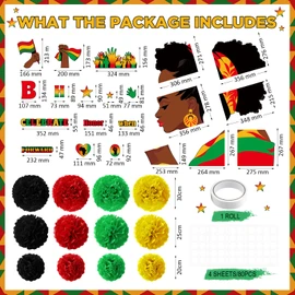 Outus 77 Pcs Black History Party Decoration February Festival Month Bulletin Board Decoration African American Paper Cuts Black Red Yellow Tissue Flower for February Festival Classroom Party Supplies