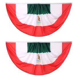 Mexico Pleated Fan Flag Bunting 3 x 6 Ft 2 Pcs Banner Indoor/Outdoor/Front Porch Decorations, Half Fan Flag Patriotic Holiday Celebrations