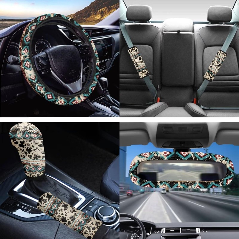 FUIBENG Western Aztec Cow Automotive Seat Cover Full Set Car