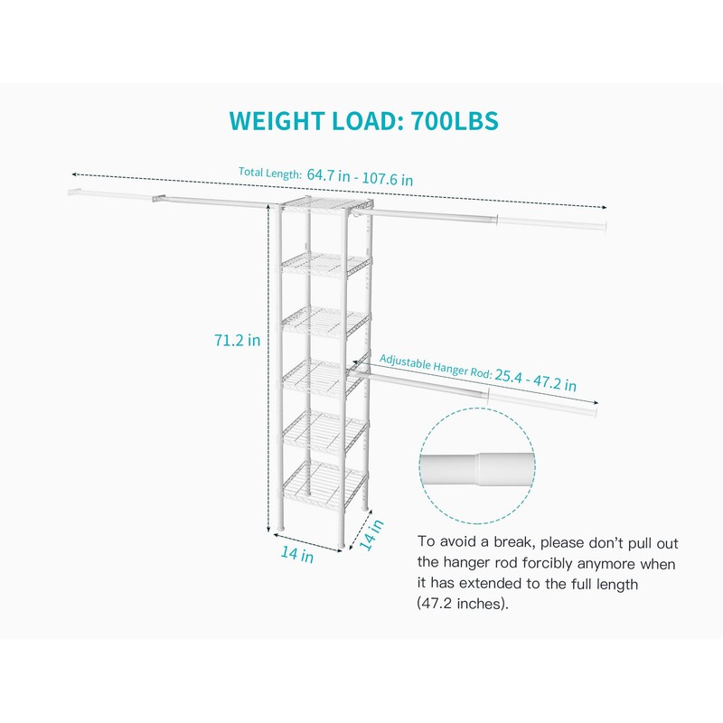Ulif M1 Closet Storage Organizer System, 6 Tiers Heavy Duty