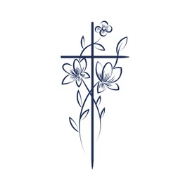 Tattwo.me 2 Week Waterproof Temporary Plant Tattoos - Flower Cross - EU Compliance - Vegetable Ink - Tattoo Pad Size: 9 x 18 cm (G0027)