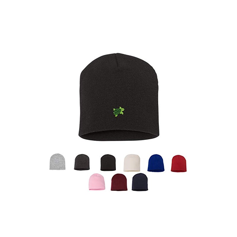 Little Turtle Knit Warm Winter Hat Embroidered Beanie Black