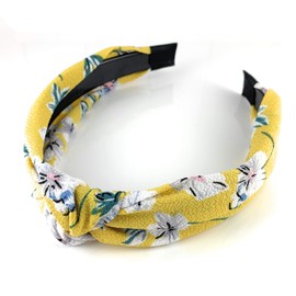 Yellow flower headband Turban Knot knotted floral fabric covered grip teeth twist hair accessory