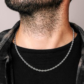 Silvadore 4mm Silver ROPE Chain for Men Women - Stainless Steel Necklace Strong Solid Diamond-Cut Twist Links - Cool Mens Jewellery Gift - 51cm / 20 inch