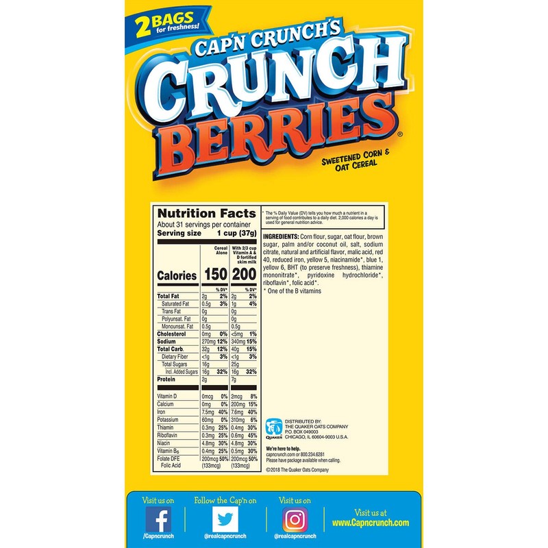 Cap'n Crunch Berries Breakfast Cereal, 40 Ounce