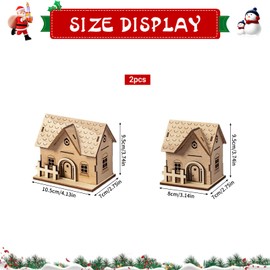 HUIKUANGEU Christmas Decoration Wooden House with LED Light Illuminated, Pack of 2 Winter Village Christmas Ornaments, LED Christmas Village Made of Wood, Miniature House Decoration Christmas Items,