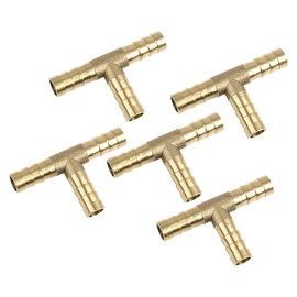 ACROPIX Barb Hose Fittings 8mm Universal T Shape Brass Gold Tone 5pcs