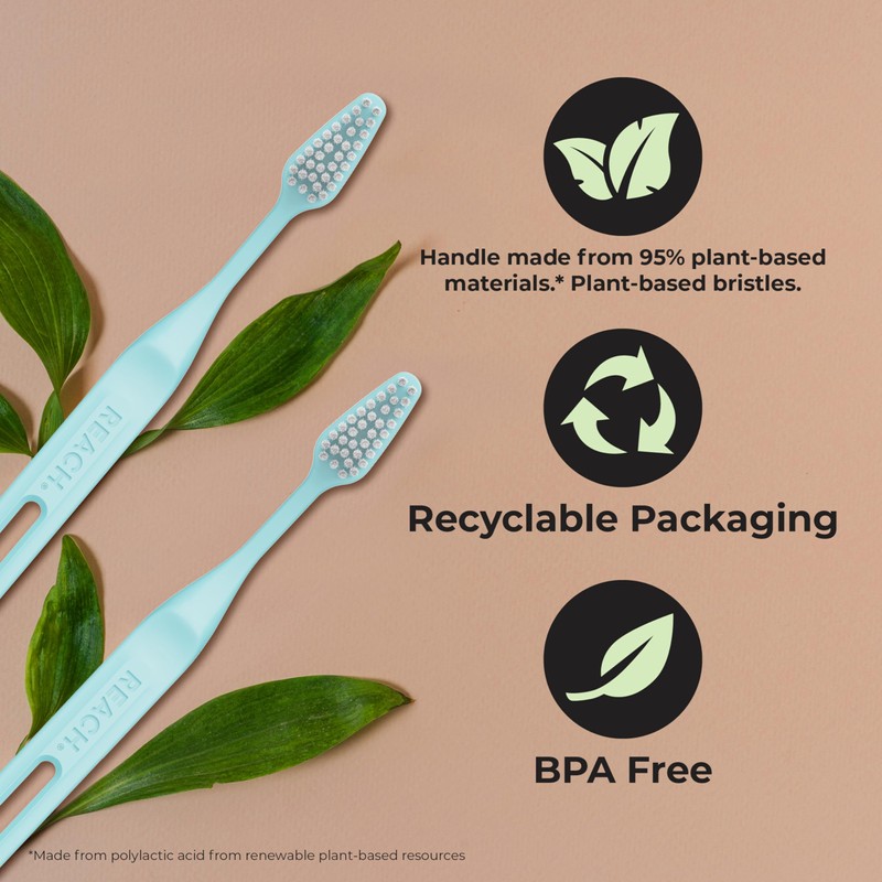 Reach Clean World Plant-Based Toothbrush, Soft Bristles, Vegan Friendly, Recyclable