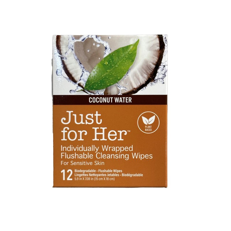 Just for Her Flushable Cleansing Wipes Coconut Water Individually wrapped