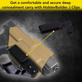 HolsterBuilder J-Clip for IWB Holsters - Kydex Belt Clip with 2 Pre-Drilled Holes, Universal Sheath Grip Hook for Discreet Concealment, Holsters, and Accessories - Black