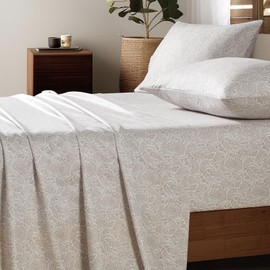 Boho Sheets King Size, Cream Paisley Patterned，Deep Pocket 4pc