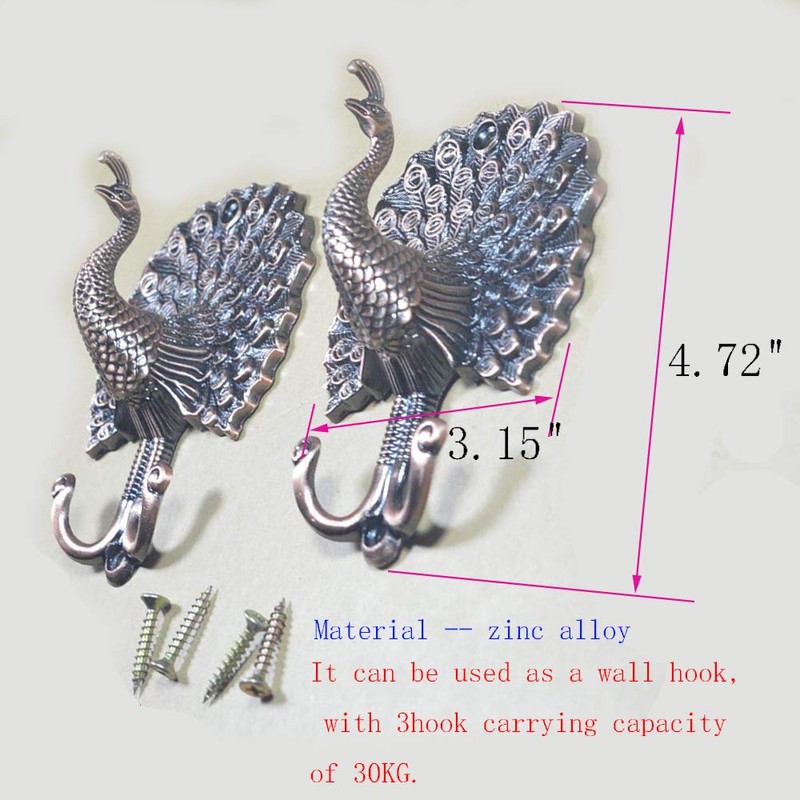 Ailejia 1Pair Peacock Curtain Holdbacks Zinc Alloy Wall Hook Hanging