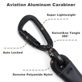 MORXIL Rope Dog Leash, 4 ft Heavy Duty Dog Leash with Aviation Aluminum Auto Locking Carabiner, Strong Nylon Dog Lead for Small, Medium, Large Dogs (Black, 4FT)