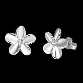 Cutesmile Fashion Classic Jewellery 18k White Gold/Rose Gold Flower Zirconia Stud Earrings (White Gold)