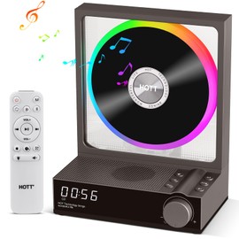 HOTT CD-Player Tragbar mit Fernbedienung, Bluetooth 5.3 Desktop CD Player mit RGB-Lichtern, Tragbarer CD Player mit HiFi Lautsprechern, Unterstützt TF-Karte, Transkription, LED-Bildschirm, Timer(grau)