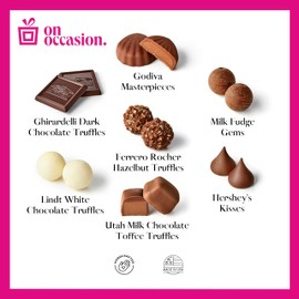 On Occasion Gourmet Chocolate Gift Box – Assorted Milk and Dark Chocolate Valentine's Day Candy Pack – Individually Wrapped Holiday Gift Baskets – Luxury Dessert Gift Tin for Valentines Day – Men and Women (50 Pieces)