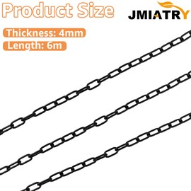 JMIATRY 6 Metres Length 304 Stainless Steel Chain, 4mm Heavy Duty Chain Links, Black Galvanized Steel Welded Link Chain Lift for Fence Gate, Garage Doors, Swing Chain and Bicycle Security Lock