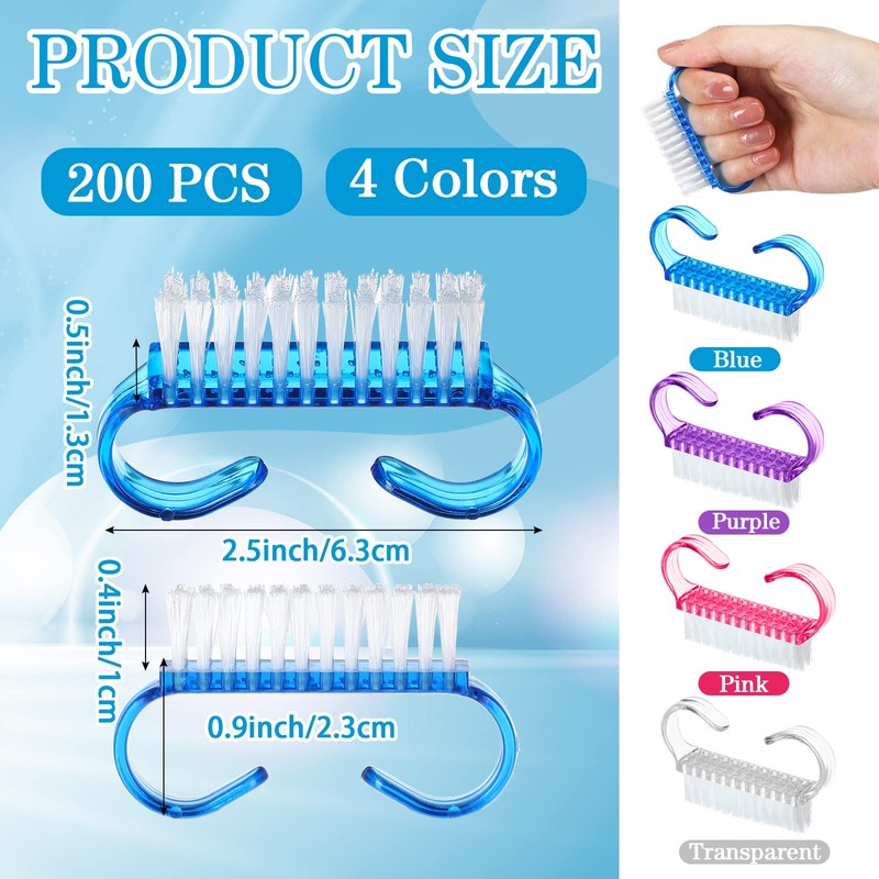 200 Pcs Handle Grip Nail Brush Fingernail Scrub Cleaning Cleaner