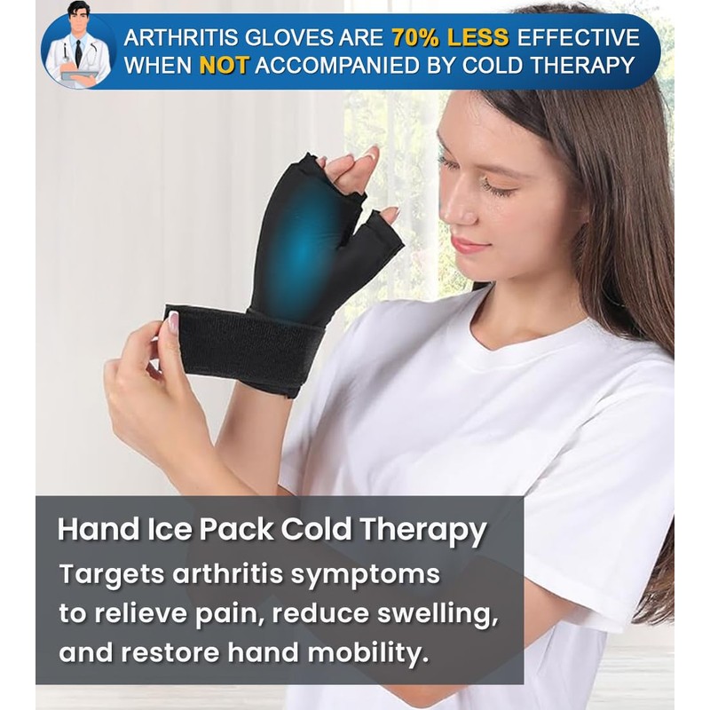 MEDILYMER Arthritis Gloves and Ice Pack (2+1 Set) Fingerless Compression