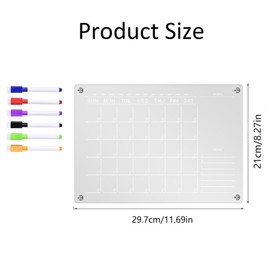 TAPANFAI Acrylic Magnetic Fridge Calendar, 12" x 8" Clear Fridge Calendar Dry Erase Magnetic Planning Boards Set for Refrigerator, with 6 Colorful Highlight Markers