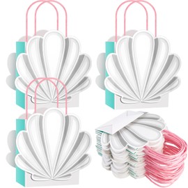 Glenmal 24 Pcs Mermaid Shell Gift Bags - Mermaid Party Favor Bags for Ocean Under Sea Birthday Baby Shower Party Supplies, 5.91 x 5.12 x 2.76 Inch (White)