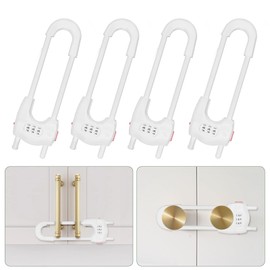 Upgrade 4 Packs Sliding Cabinet Locks, Baby Proofing U-Shaped Child Safety Latches Adjustable White Locks for Handles Knobs Drawers - White