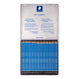 Staedtler Mars Lumograph - Lápices de dibujo artístico, lápices de grafito en estuche de metal, resistente a la rotura, grado 12B-10H, juego de 24, 100