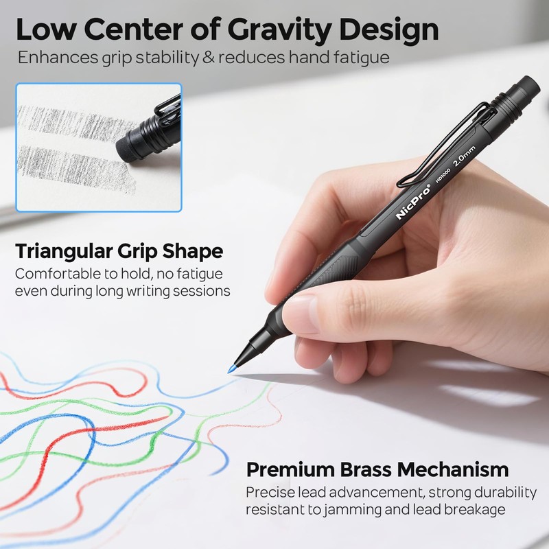 Nicpro 6PCS Weatherproof Mechanical Pencil Set, 3 PCS Art Mechanical