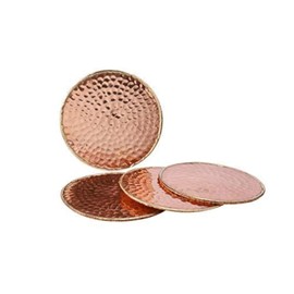 GoCraft Hammered Copper Coasters | Handmade Coasters with Padded Cork Protection for Drinks, Beverages & Wine/Bar Glasses (Set of 4)