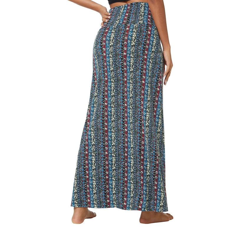 Women's Summer High Waist Boho Yoga Maxi Skirt Elastic Pull