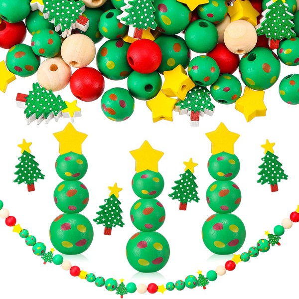 Landhoow 220 Pcs 0.6 Inch Christmas Wooden Beads for Christmas
