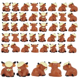 50pcs Mini Highland Cow Figurines, Resin Miniature Highland Cow Statues Cute Resin Animals for DIY Decor Home Kitchen Garden Office Desk Miniature Landscape