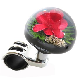 Autoland Underwater Flower Handle Spinner Red Steering Spinner Knob Real Orchid Flower Artwork 2.6 inches (65 mm) Thick Diameter Grip